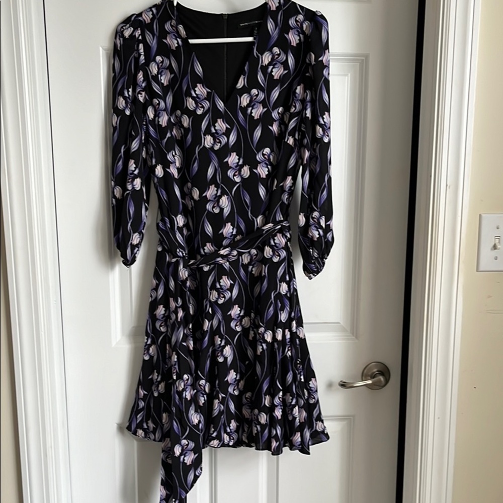 White House Black Market Elegant Black and Purple Floral Dress